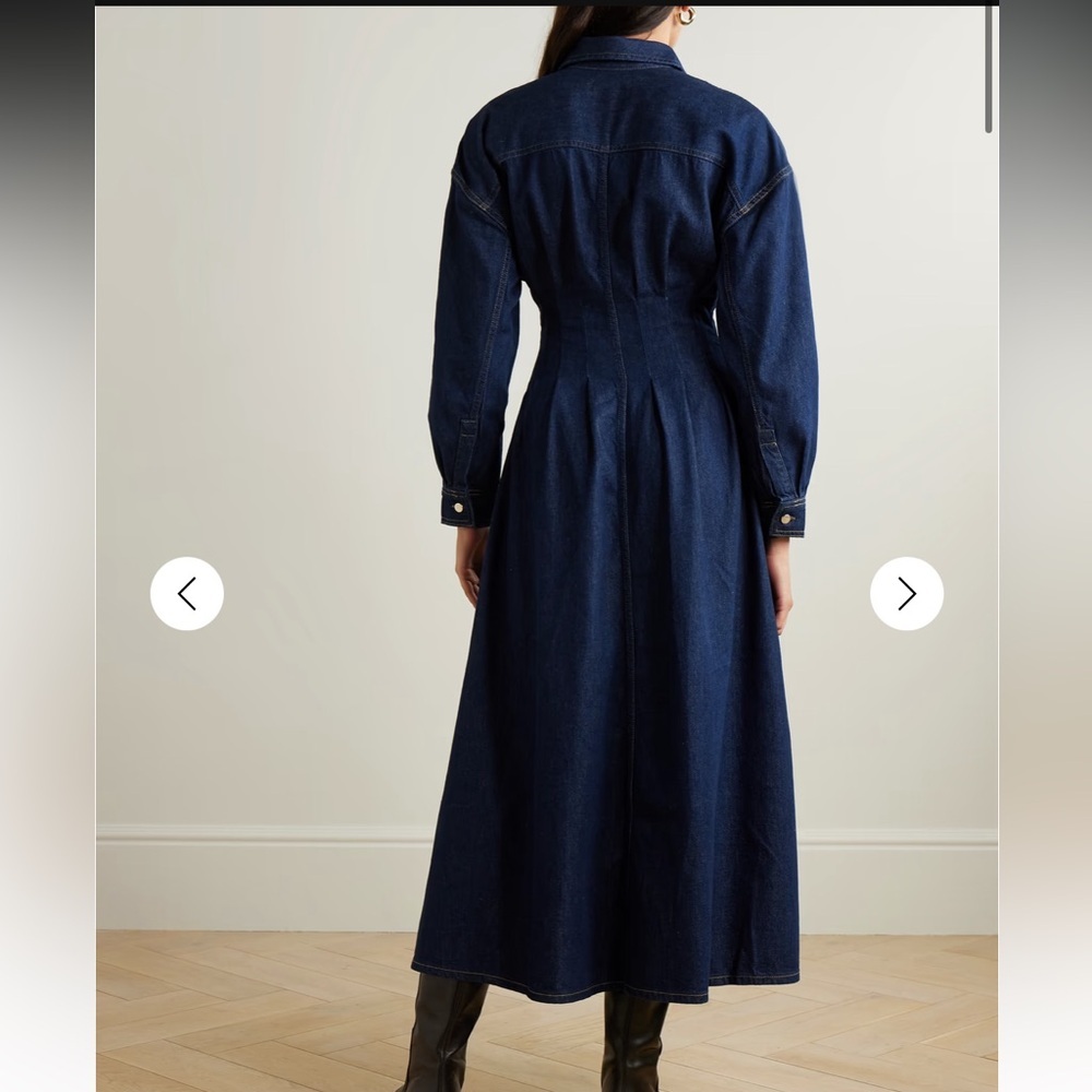new Frame Denim nipped pleated maxi dress in indigo dark wash denim - Picture 2 of 9